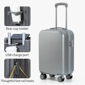 FASHION BUTLE 20-inch ABS hard shell luggage durable and sturdy travel suitcase with cup holder