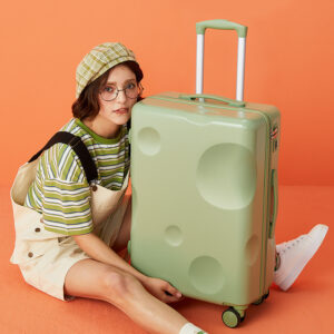 Cheese-themed 20-inch suitcase for women, a fresh and stylish design with silent wheels and a combination lock.